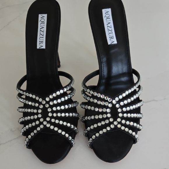 Aquazzura Shoes - Aquazzura Black Heels with Crystal Straps